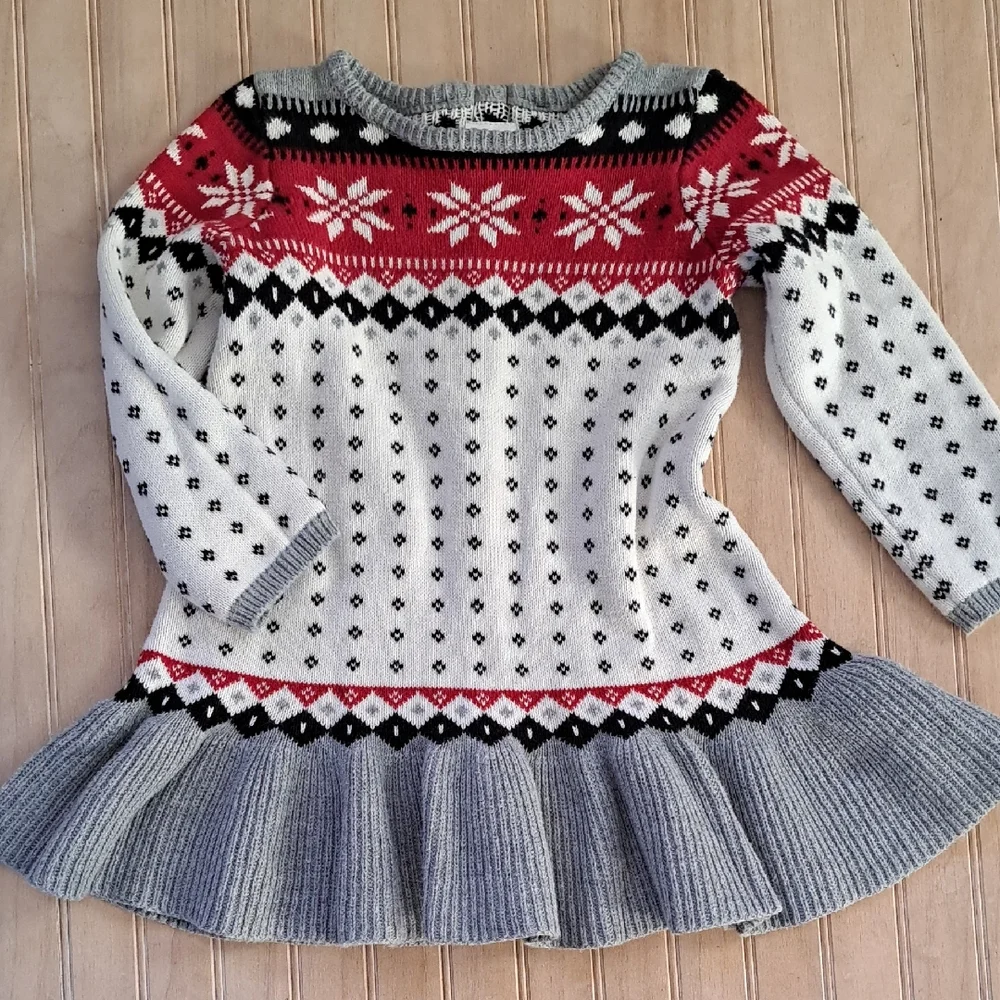 Gymboree Toddler Fair Isle Sweater Dress Nordic Holiday Knit Cotton Ruffles